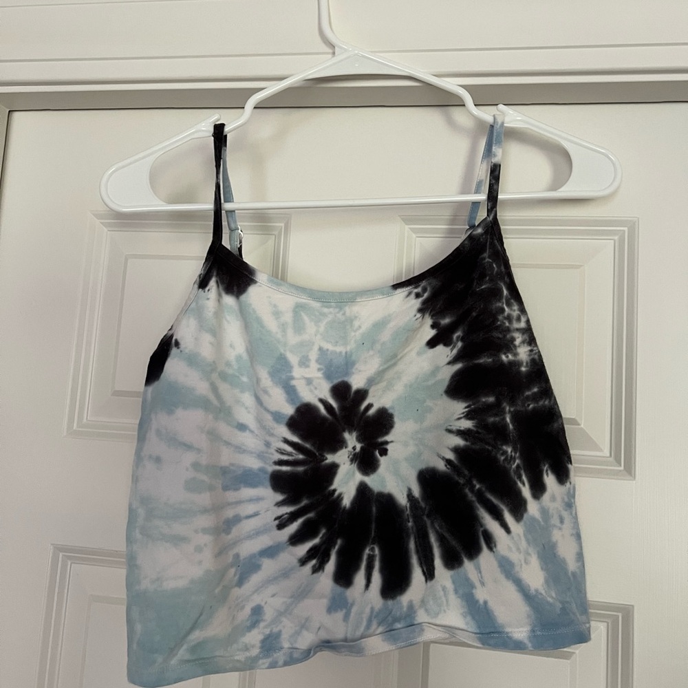 American Eagle Outfitters Tie-Dye Spaghetti Strap Crop Top - Black & Light Blue